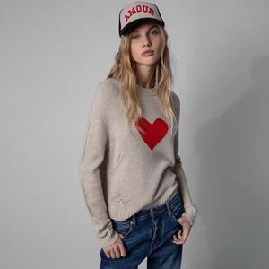 Zadig Voltaire Lili WS Heart Beige Cashmere Sweater